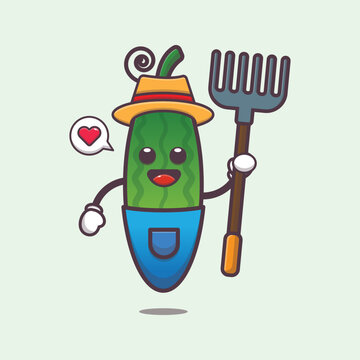 farmer cucumber character cartoon illustration. cute vegetable icon vector illustration.
