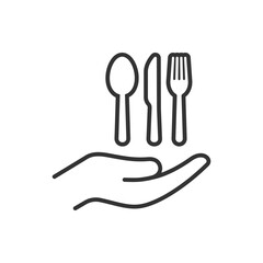 Cutlery on hand icon line style isolated on white background. Vector illustration