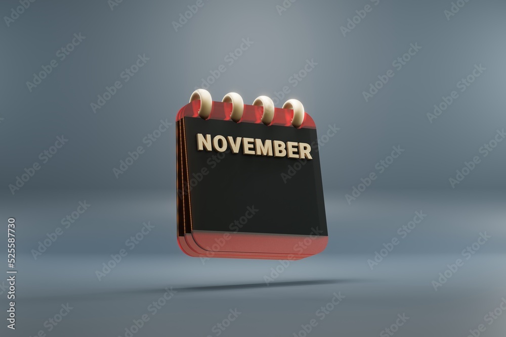 Poster standing black and red month lined desk calendar with date november. modern design with golden eleme