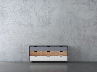Modern wooden cabinet mockup in empty living room, 3d rendering