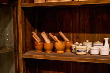 Sideboard and utensils in traditional Chinese restaurant