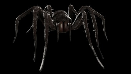Large nasty spider on a black background close-up.