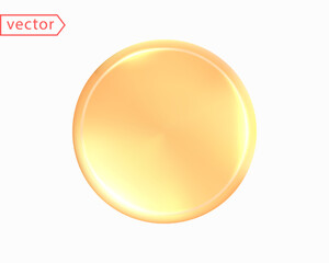 Gold shining coin. Golden medallion - base. Realistic 3d design. Icon isolated on white background. 3D Vector