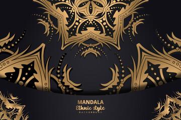 Dark luxury background. Vector shiny golden texture, Abstract golden ring with light lines background, Vintage luxury floral Mandala background
