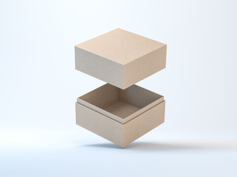 Open Brown cardboard Box packaging Mockup on white background, 3d rendering