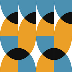 Geometric abstract vector seamless pattern with circles, rectangles and squares in retro Bauhaus style. Pastel colored simple shapes graphic background.