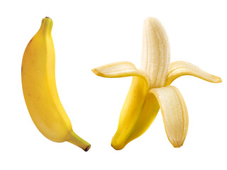 Grupo de bananas - Banana descascada e banana inteira em fundo branco - obrazy, fototapety, plakaty
