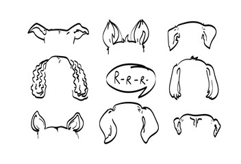 Pet  dog Ears Outline Drawing doodle sketch vector icon illustration.