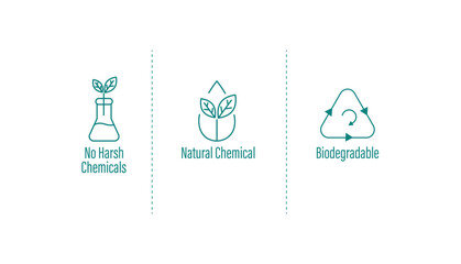 no harsh chemicals, natural chemical, biodegradable icon vector illustration 