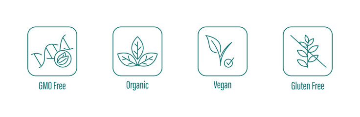 gmo free, organic, vegan,  gluten free icon set vector illustration  - obrazy, fototapety, plakaty