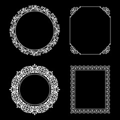 Set of decorative frames Elegant vector element for design in Eastern style, place for text. Floral black and white borders. Lace illustration for invitations and greeting cards.