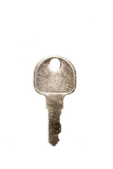 Stainless steel key isolated on white background.