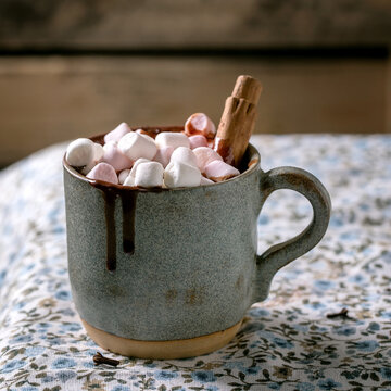 Cup of hot spicy chocolate winter drink