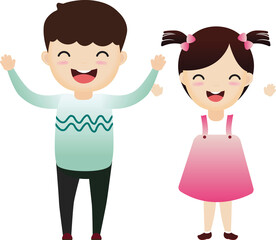 Couple boy and girl cartoons.Cartoon Boy and girl waving hand