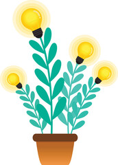 Tree with leaves and lightbulbs, idea plant isolated icon.