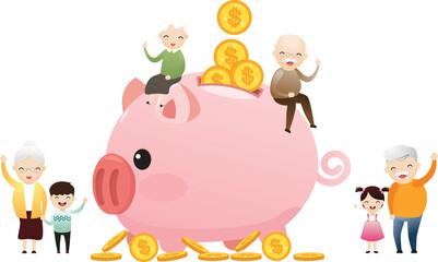 Retirement plan concept. Pension savings and planning on piggy concept.