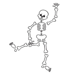 Funny cartoon dancing skeleton. Cute graphics for Halloween. Resume isolated illustration on white background.