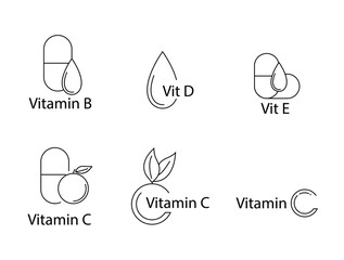 Vitamin b, vitamin d, vitamin e, vitamin c icon set vector illustration 