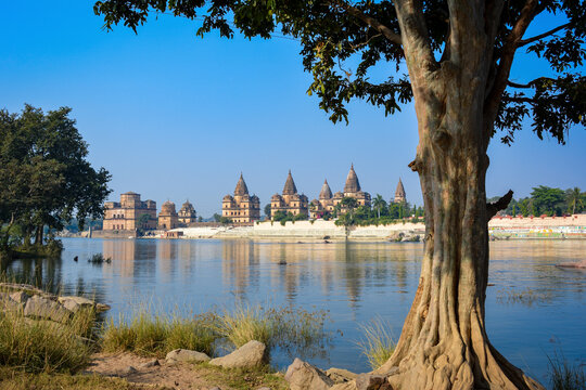 View Of Royal Cenotaphs Of Orchha Over Betwa River