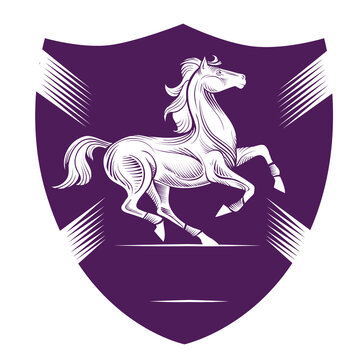 logo, decorative white horse on purple background, isolated object on white background, vector illustration,