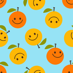 Seamless pattern with smile orange cartoons on blue background vector illustration.
