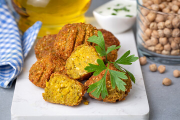 Falafel; traditional Lebanese appetizer made from chickpeas.