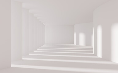 White empty architecture with curves and shadows, 3d rendering.