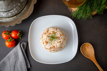 Traditional delicious Turkish food; Turkish style rice pilaf (Turkish name; Arpa sehriyeli pirinc pilavi)