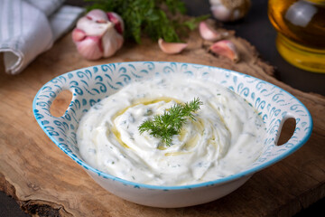 Haydari is a type of yogurt made from certain herbs and spices, combined with garlic. Turkish cuisine.