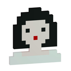 Businesswoman black hair avatar. Pixel art stylized, 3D illustration.