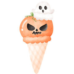 Halloween dessert, skull ice cream, ice cream illustration, halloweeen illustration, skull illustration