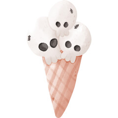 Halloween dessert, skull ice cream, Halloween illustration