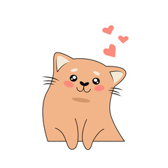 Vector illustration of a cute red cat with hearts. A happy pet. Great as a fashionable print