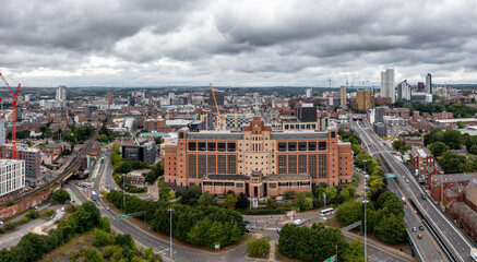 Fototapeta na wymiar Aerial view of Leeds in a cityscape skyline