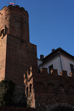 Vertical shot of the Castle of the Order of St. John. Lagow, Poland.