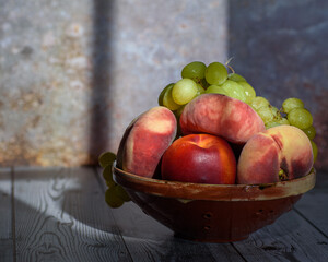 Set of summer fruits behind a window