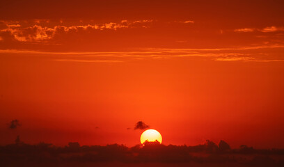 Fototapeta na wymiar Beautiful bright sunset sky. Sunset sky background.
