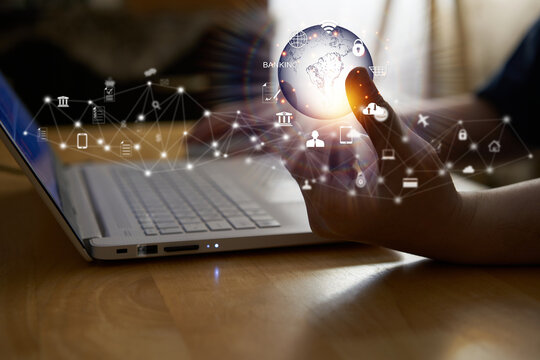 businessman hand hold globe for finnance worldwide and connection banking concept