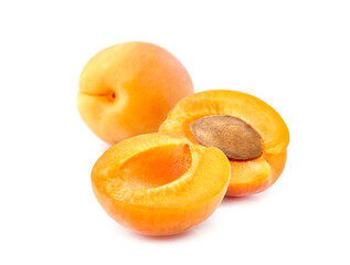 Sweet apricots isolated on white background cutout. Ripe fruit closeup.