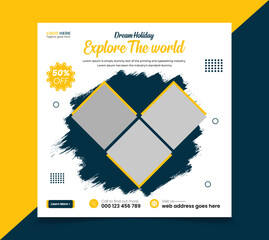 Traveling social media post and stories design template, Instagram post ready file format