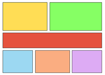 Fototapeta premium A comic book panel made of many regular boxes, each filled with a different color. Simple style. Isolated. 