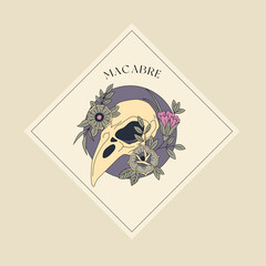 Bird Skull With Flowers Badge Design Template