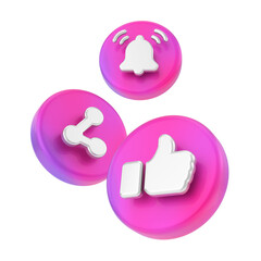 Like share and subscribe icons. 3D icon.