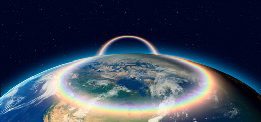 Rainbow surrounds the Planet Earth "Elements of this Image Furnished by NASA"