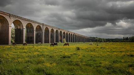 Welland Viaduct crosses the valley of the River Welland under gray cloudy sky © Wirestock Creators