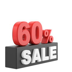 3D sixty percent sale. 60% sale. Sale banner decoration.