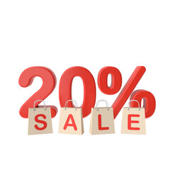 3D twenty percent sale. 20% sale. Promotion banner decoration.