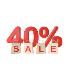 3D forty percent sale. 40% sale. Promotion banner decoration.