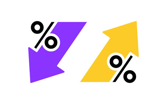 Percentage arrow up and down line icon. Percentage arrow with percent sign. Design concept for banking, credit, interest rate, finance and money sphere
