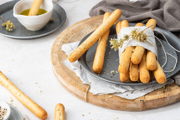 Bread sticks with sesame seeds.
